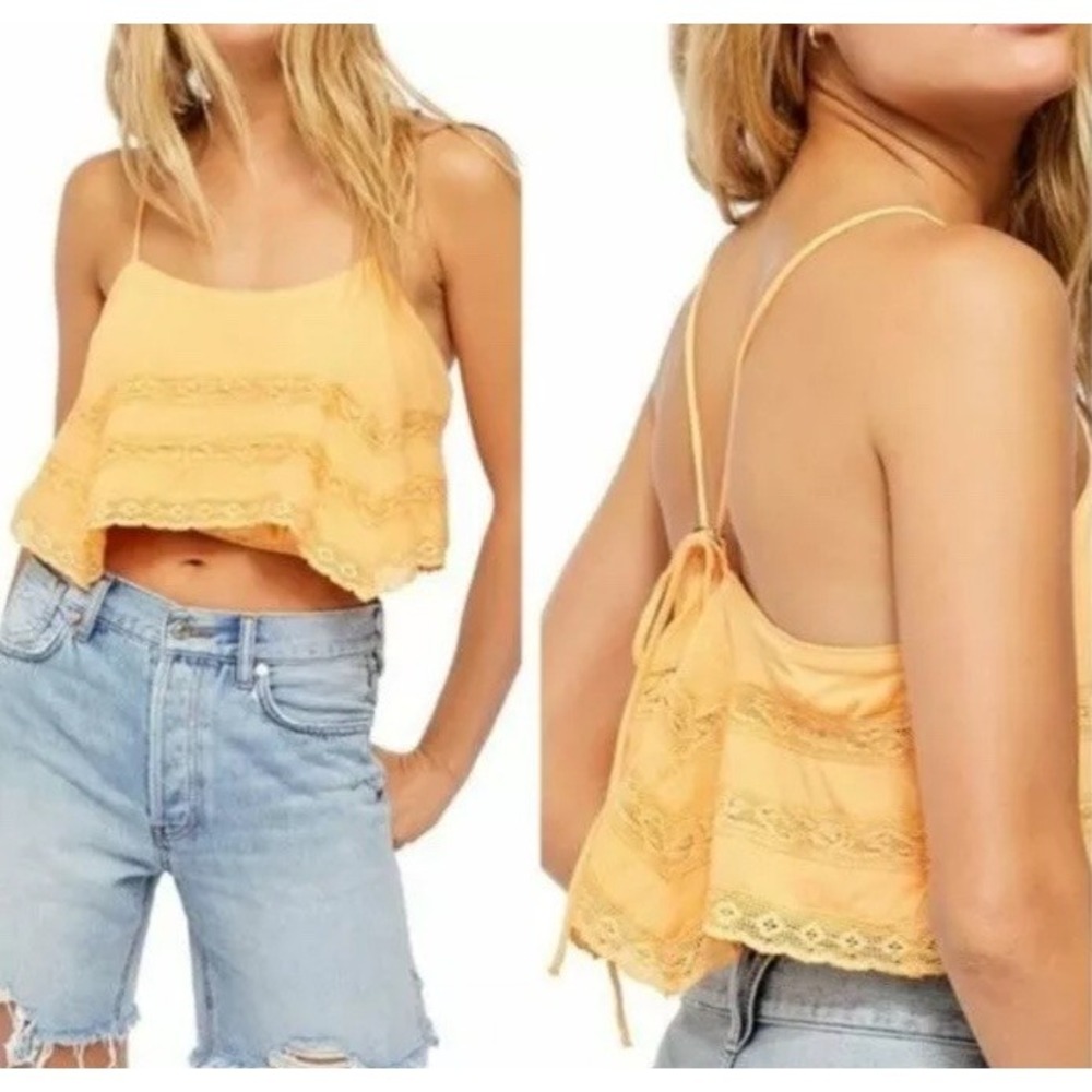 Free People Home Again Crop Cami XS Top Orange NWT $68 Spaghetti Straps